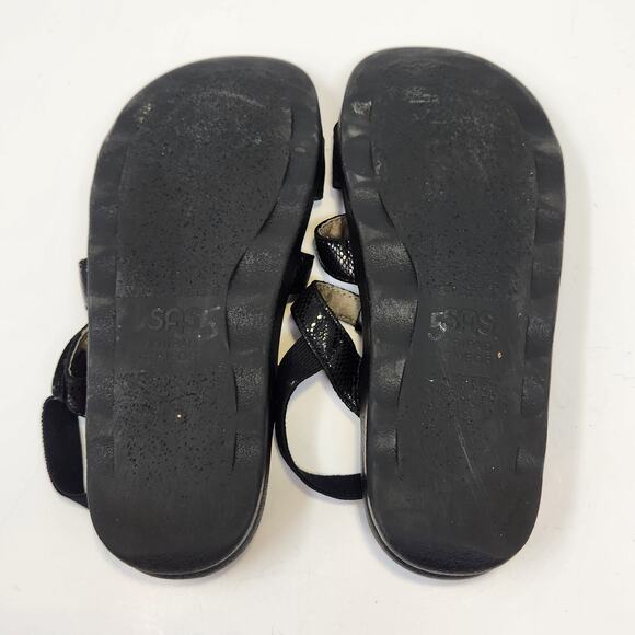 SAS Women Slingback Black Leather Snake Print Sandals Size 6.5 M Comfort Shoes - Picture 9 of 9